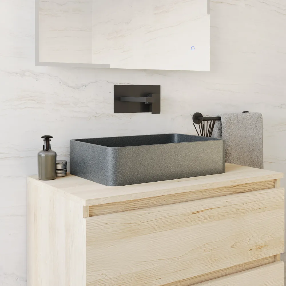 Lavabo da appoggio rettangolare in microcemento 50x32,5x12 cm grigio | Lesina