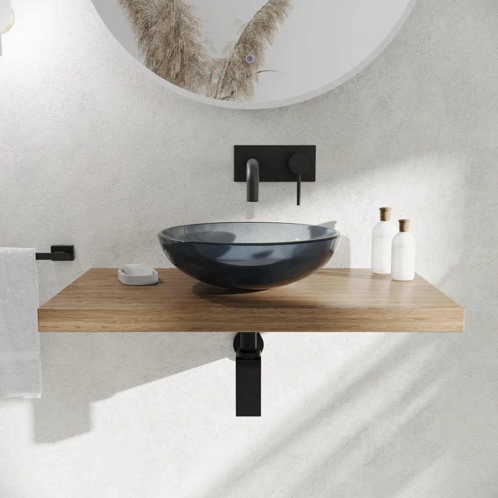 Lavabo da appoggio in vetro trasparente 39,5x39,5x14cm color antracite | Aurea Lavabo da appoggio in vetro trasparente 39,5x39,5x14cm color antracite | Aurea