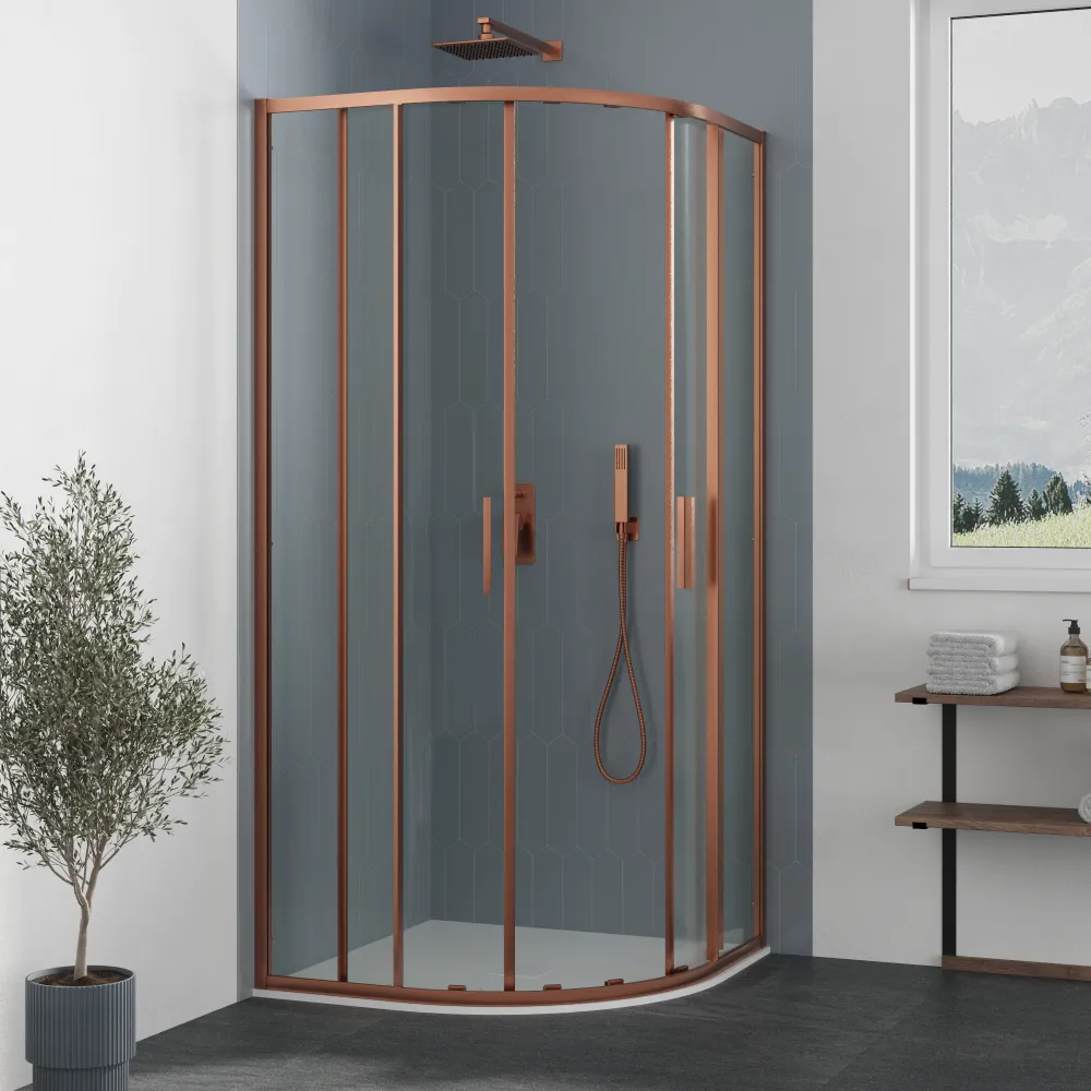 Box doccia semicircolare 90x90cm profili rame spazzolato slim vetro 6mm trasparente anticalcare h190 | Portofino