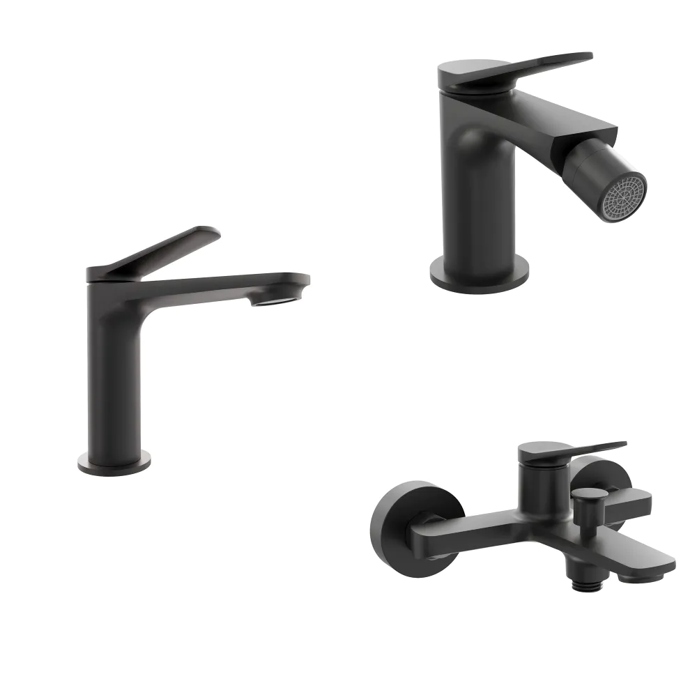 Set miscelatori: lavabo bidet senza scarico ed esterno vasca a muro nero opaco | Anne Set miscelatori: lavabo bidet senza scarico ed esterno vasca a muro nero opaco | Anne