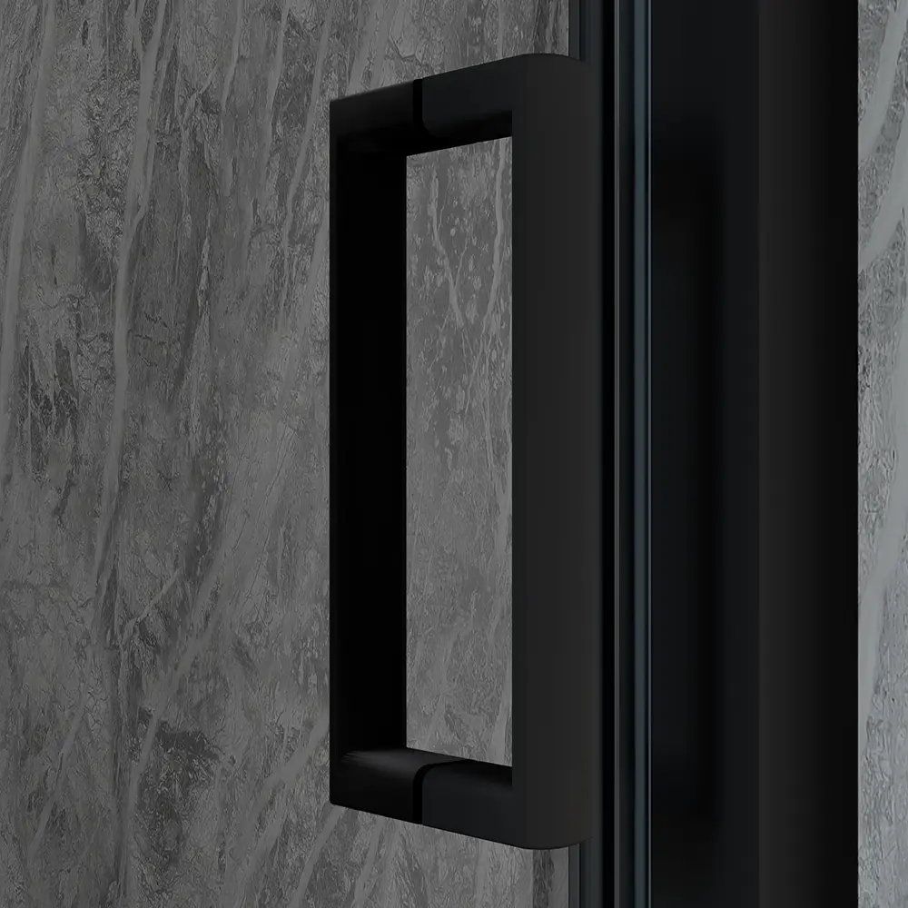 Porta doccia per nicchia mod. Sicily con profili alluminio nero e vetro temperato fume - Dettaglio maniglia Porta doccia per nicchia mod. Sicily con profili alluminio nero e vetro temperato fume - Dettaglio maniglia