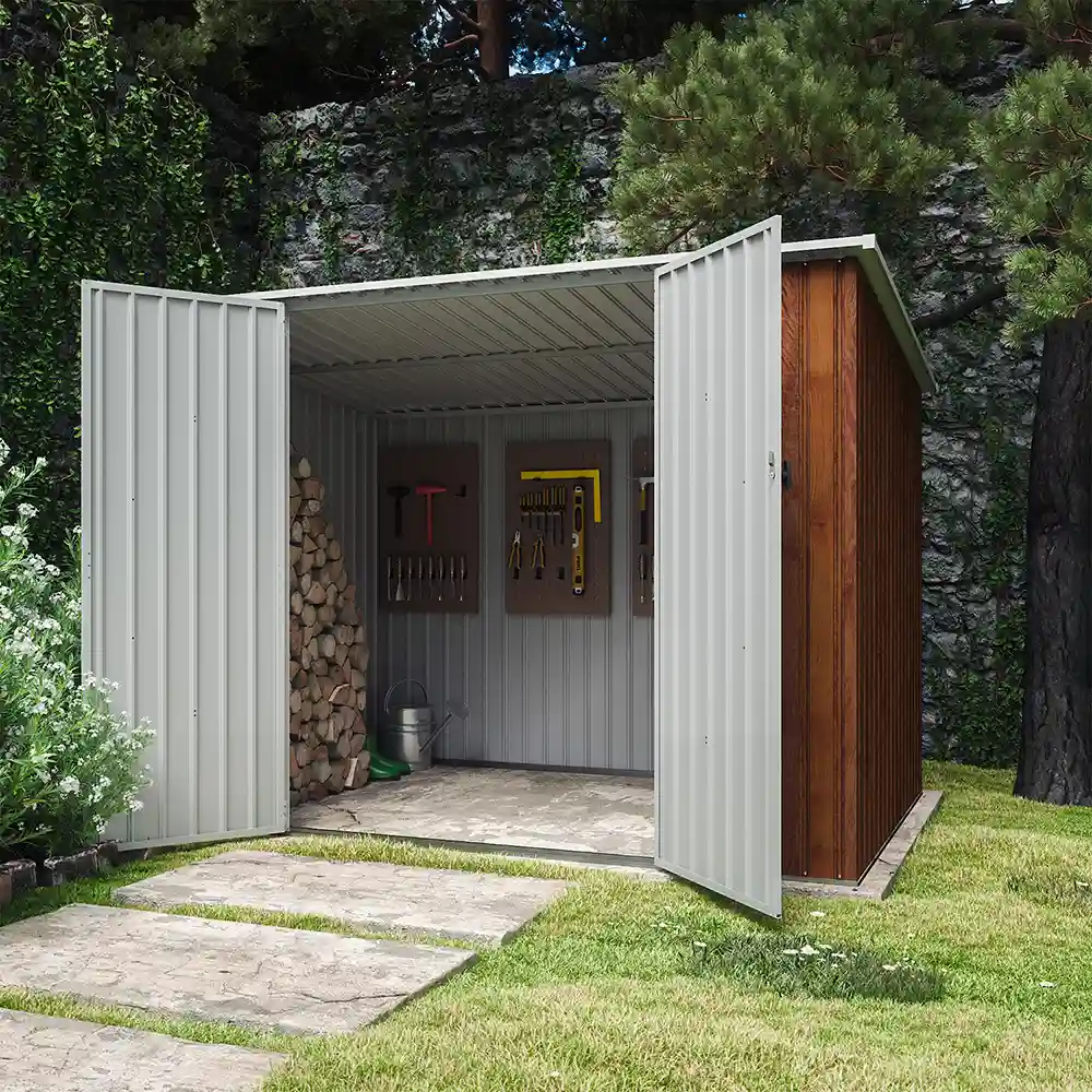 Casetta da giardino in acciaio zincato effetto legno 2,77x1,93xh1,96m - 91kg -5,35 metri quadri Casetta da giardino in acciaio zincato effetto legno 2,77x1,93xh1,96m - 91kg -5,35 metri quadri