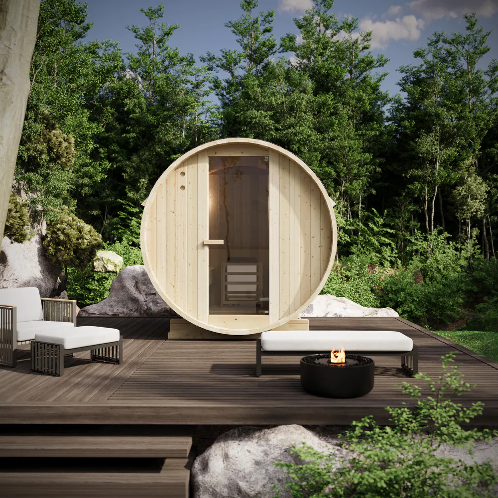 Sauna finlandese da esterno 4 persone 185x180 cm h190 in legno di abete | Onsen Sauna finlandese da esterno 4 persone 185x180 cm h190 in legno di abete | Onsen