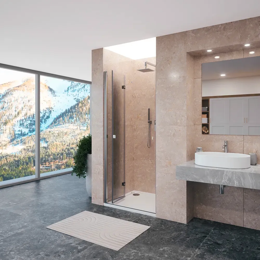 Porta doccia 90cm apertura a libro lato sinistro con profili cromati e vetro da 8mm trasparente h195 | Fiji Porta doccia 90cm apertura a libro lato sinistro con profili cromati e vetro da 8mm trasparente h195 | Fiji