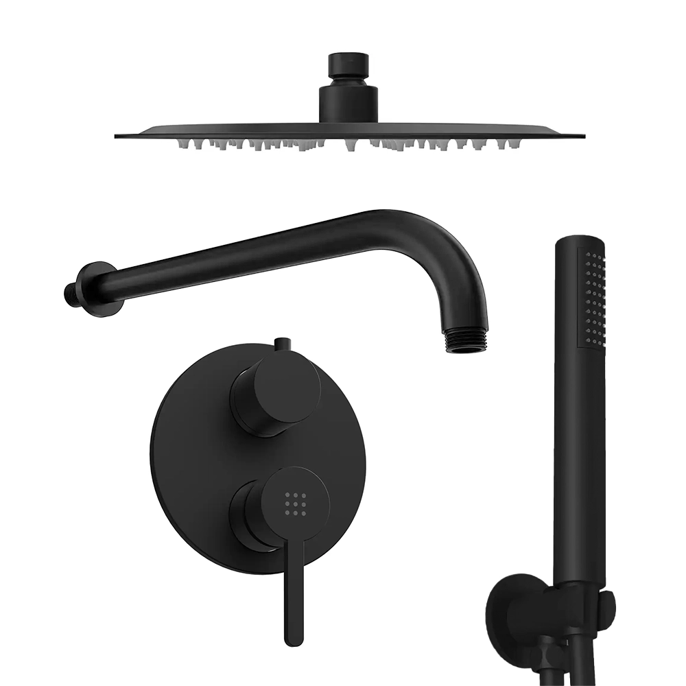 Set doccia nero opaco - Miscelatore incasso 2 vie Virna, braccio 40cm, soffione slim 30cm e doccino Set doccia nero opaco - Miscelatore incasso 2 vie Virna, braccio 40cm, soffione slim 30cm e doccino