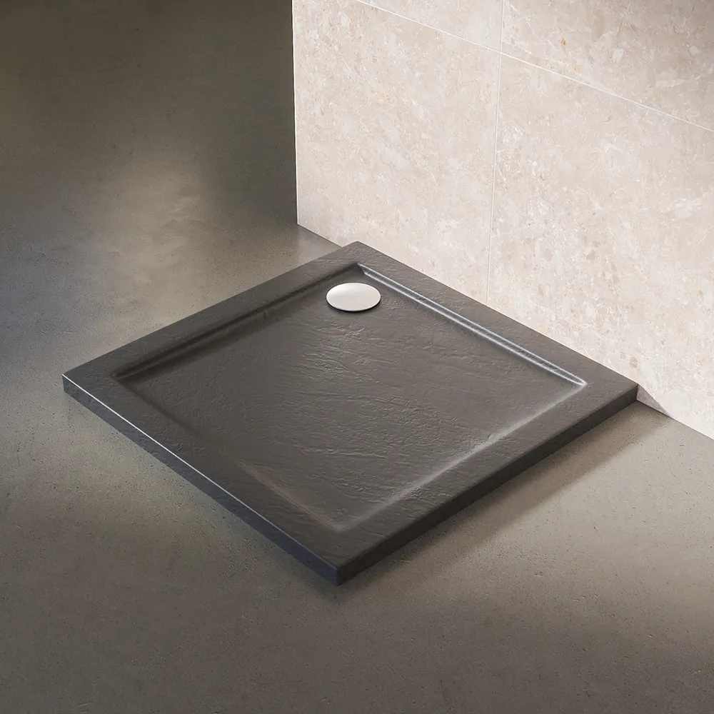 Piatto doccia 70x70 effetto pietra nero in acrilico altezza slim | Petra Piatto doccia 70x70 effetto pietra nero in acrilico altezza slim | Petra