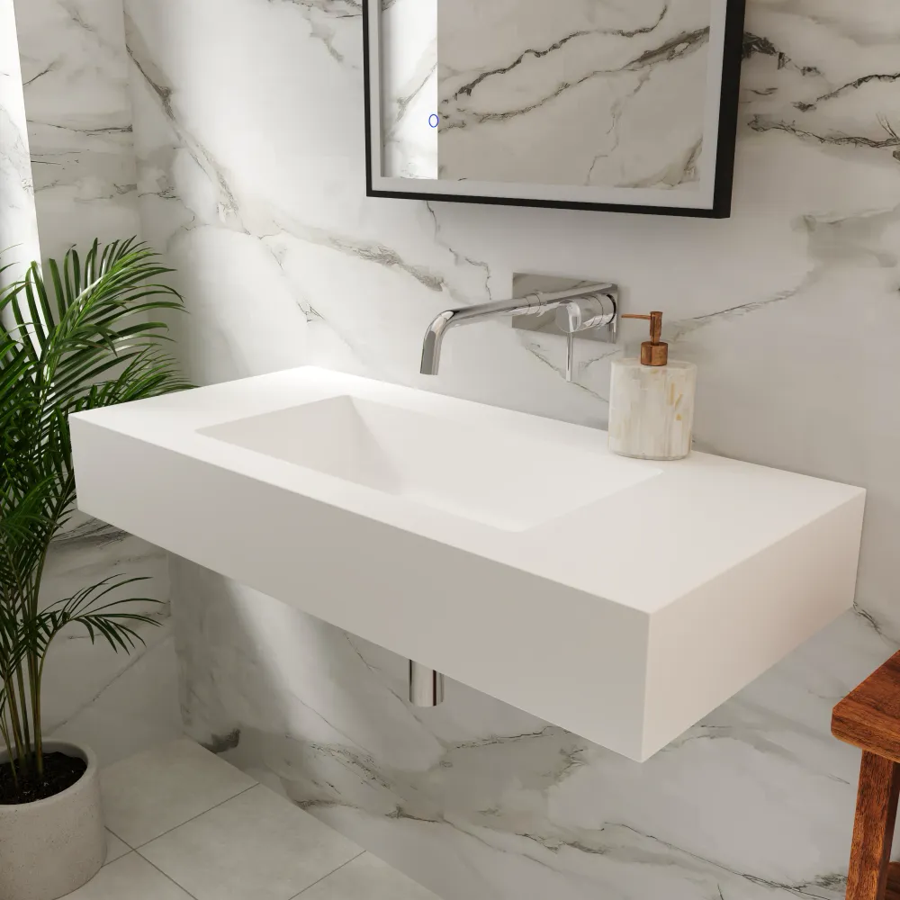 Lavabo sospeso in marmoresina 120cm bianco opaco | Koro