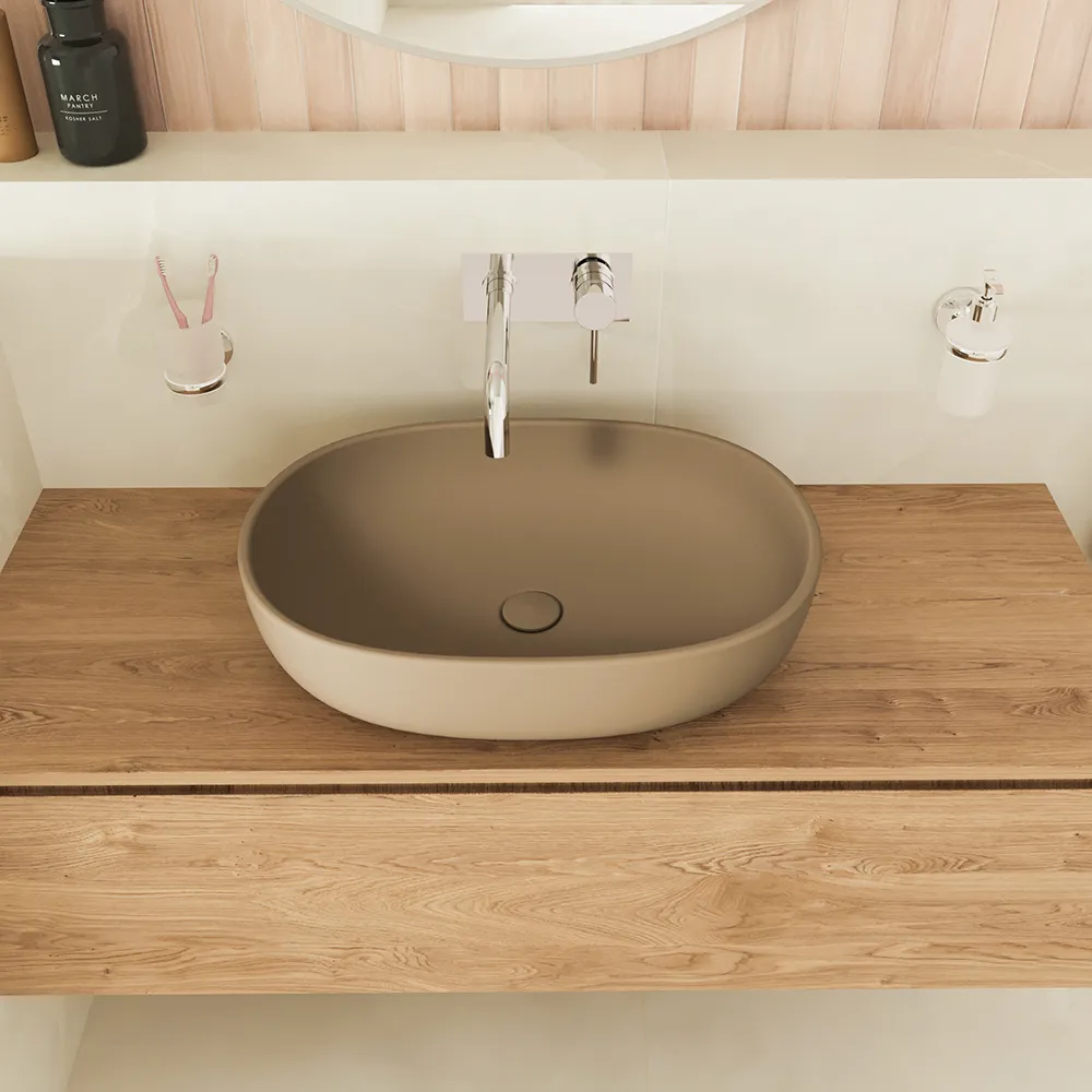 Lavabo da appoggio ovale 60x43x14,5cm tortora Lavabo da appoggio ovale 60x43x14,5cm tortora
