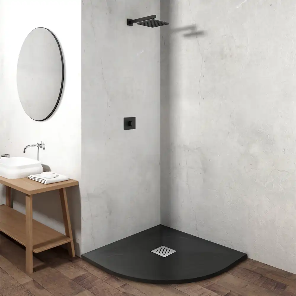 Piatto doccia semicircolare 80x80cm effetto pietra nero antracite in marmoresina e gel coat | Messapia Piatto doccia semicircolare 80x80cm effetto pietra nero antracite in marmoresina e gel coat | Messapia