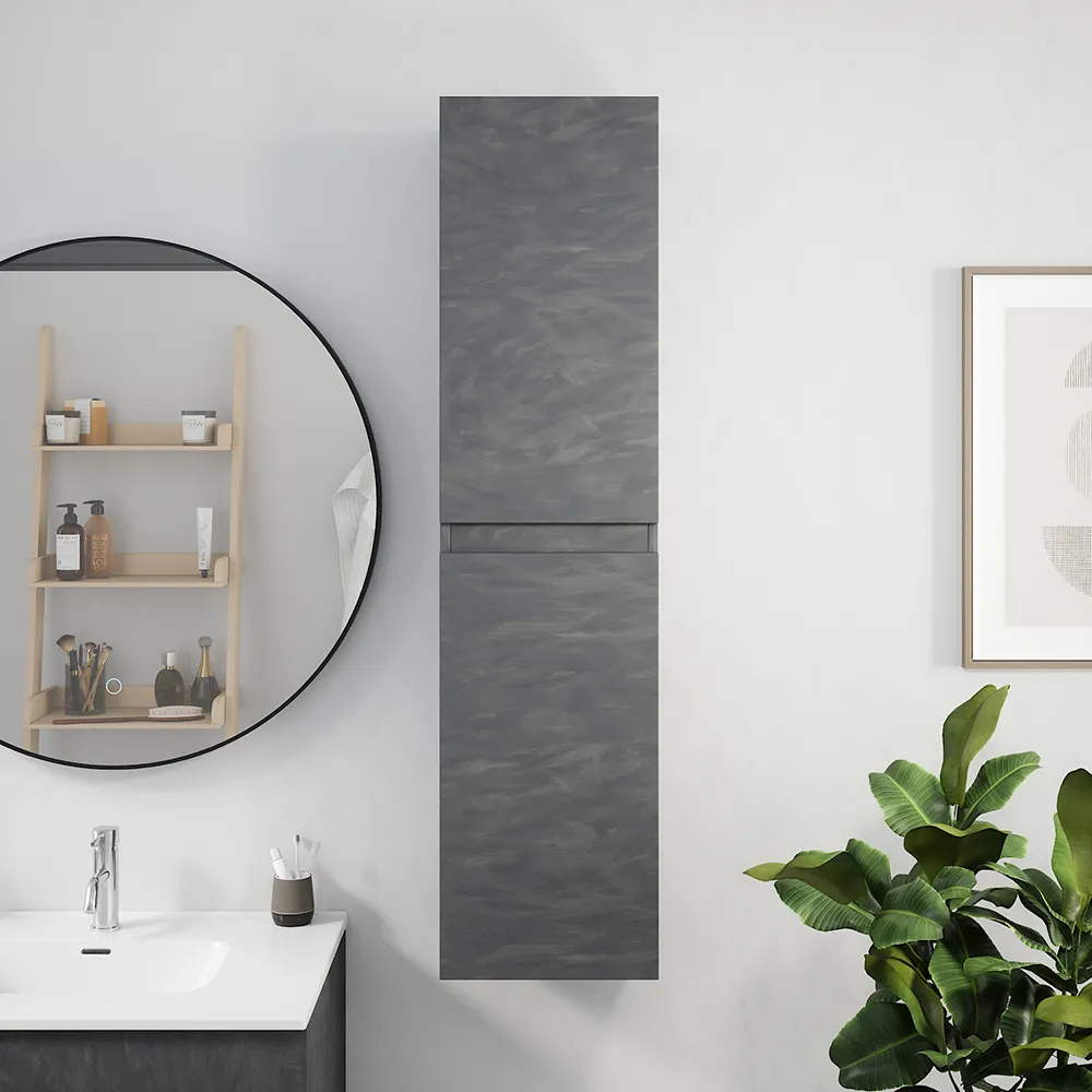 Colonna bagno sospesa altezza 137 cm due ante effetto cemento scuro reversibile | Yili Colonna bagno sospesa altezza 137 cm due ante effetto cemento scuro reversibile | Yili