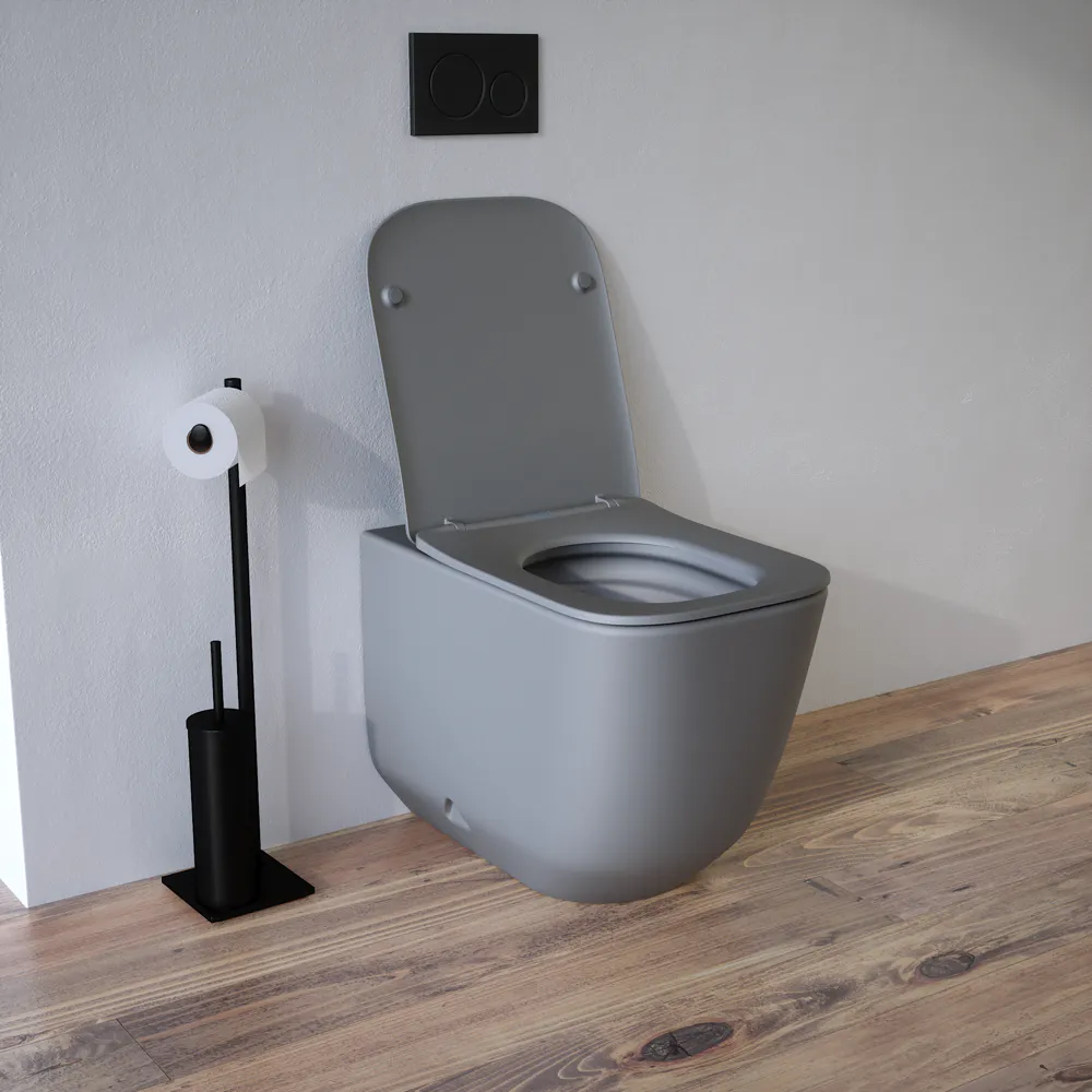 Vaso filomuro tornado silent flush in ceramica grigio opaco con copri-wc soft-close | Riga