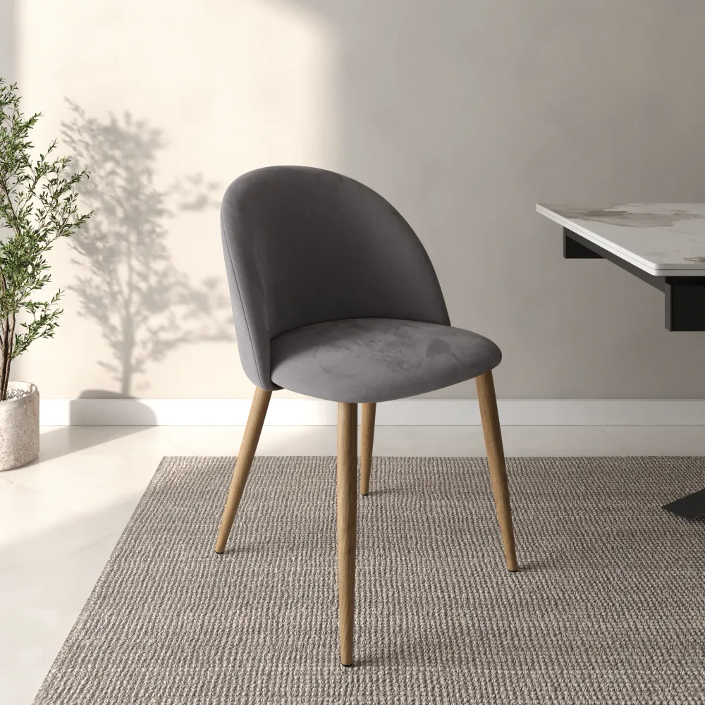 Set 4 sedie seduta in velluto grigia con gambe in acciaio | Anita