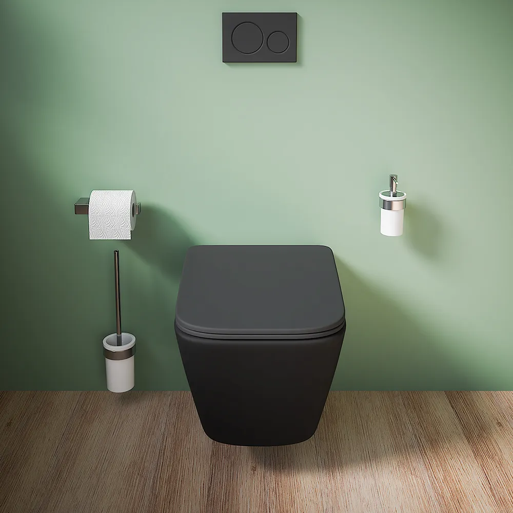 Vaso sospeso rimless in ceramica nero opaco con sedile soft-close | Kyoto Vaso sospeso rimless in ceramica nero opaco con sedile soft-close | Kyoto