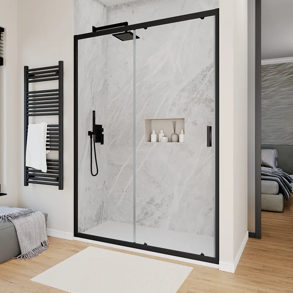 Porta doccia 120 cm scorrevole profili nero opaco vetro 6mm trasparente h190 | Sicily Porta doccia 120 cm scorrevole profili nero opaco vetro 6mm trasparente h190 | Sicily