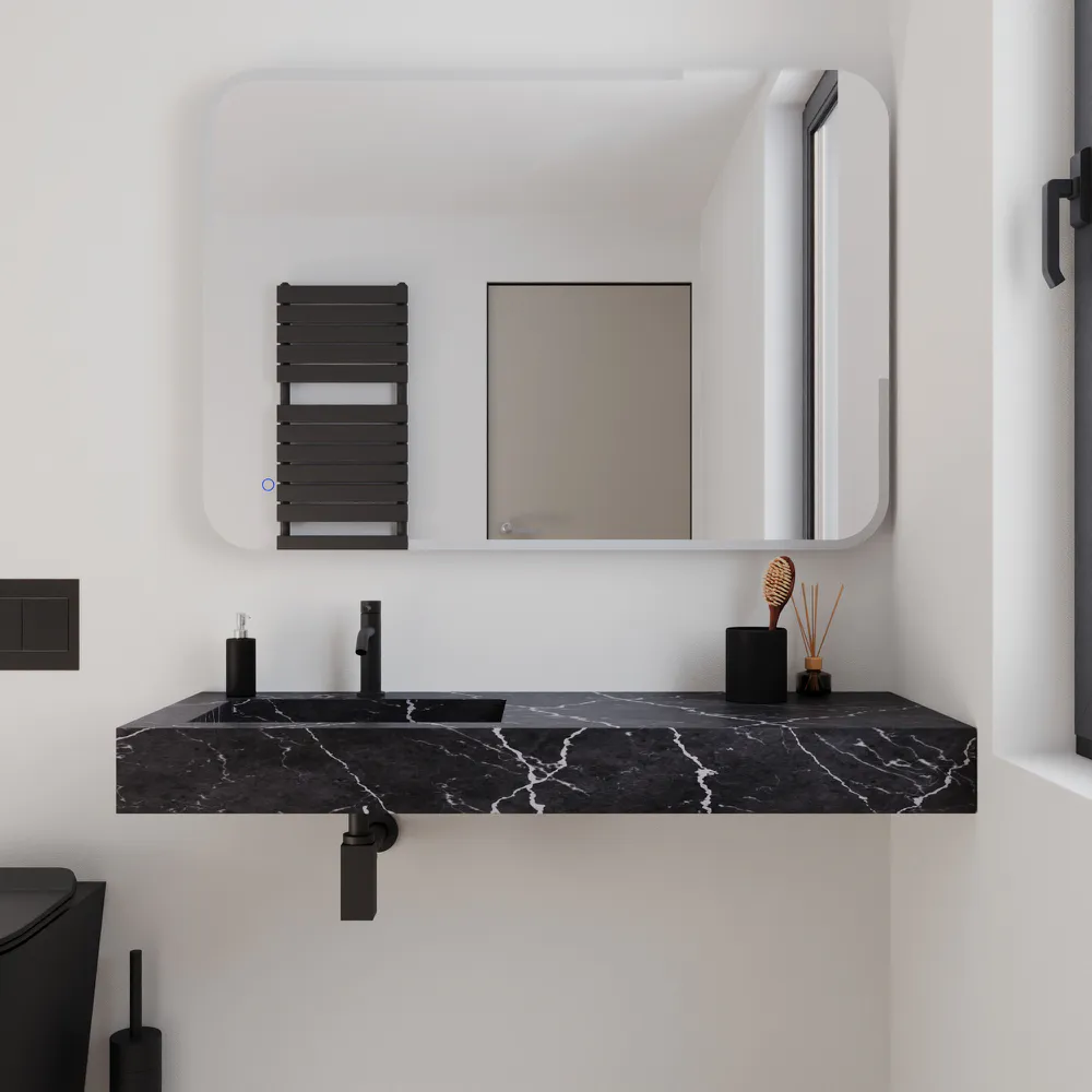 Lavabo sospeso con vasca a sinistra in hpl 120cm effetto marmo scuro | Ledro