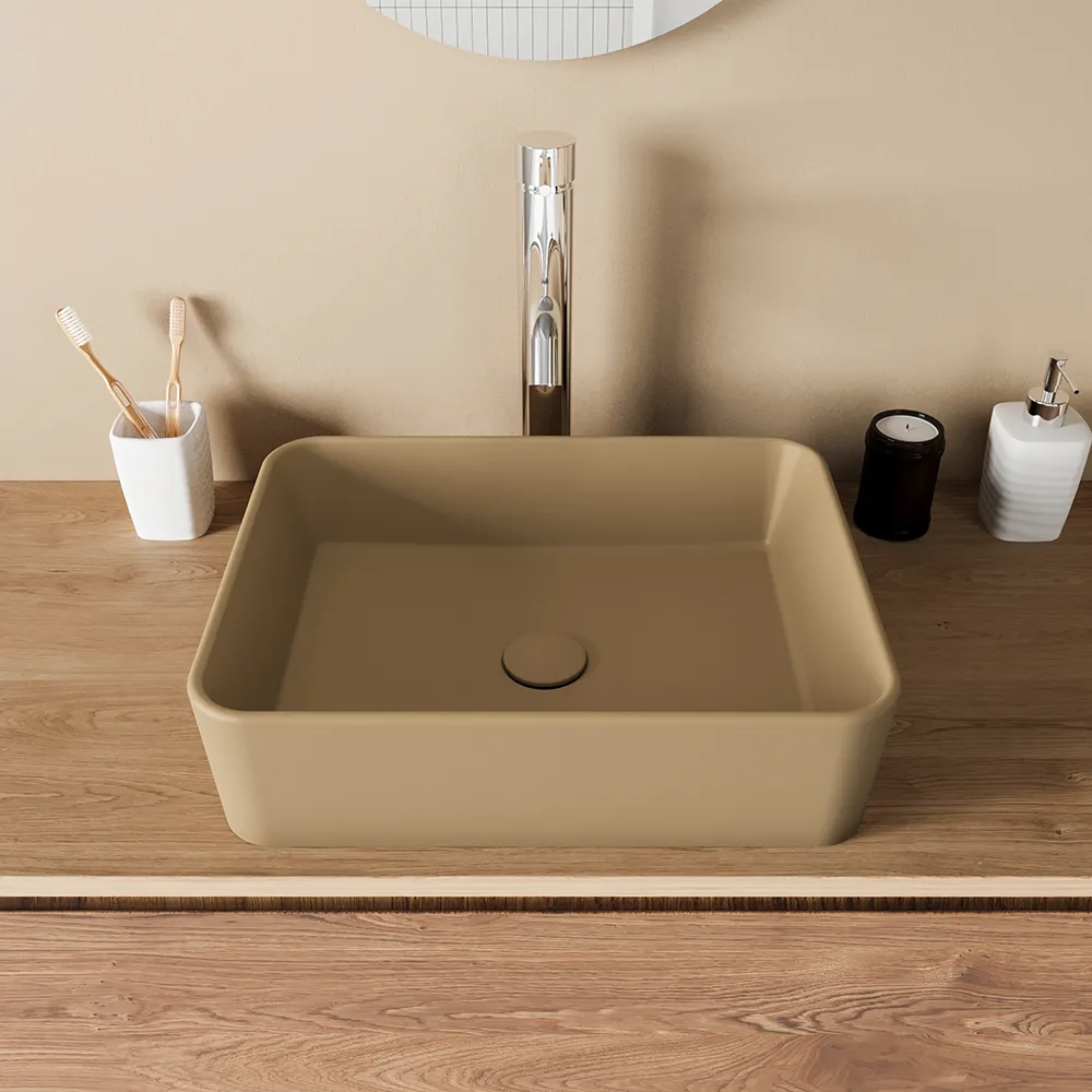 Lavabo da appoggio rettangolare 48x37x13,5 cm tortora | Caspio Lavabo da appoggio rettangolare 48x37x13,5 cm tortora | Caspio