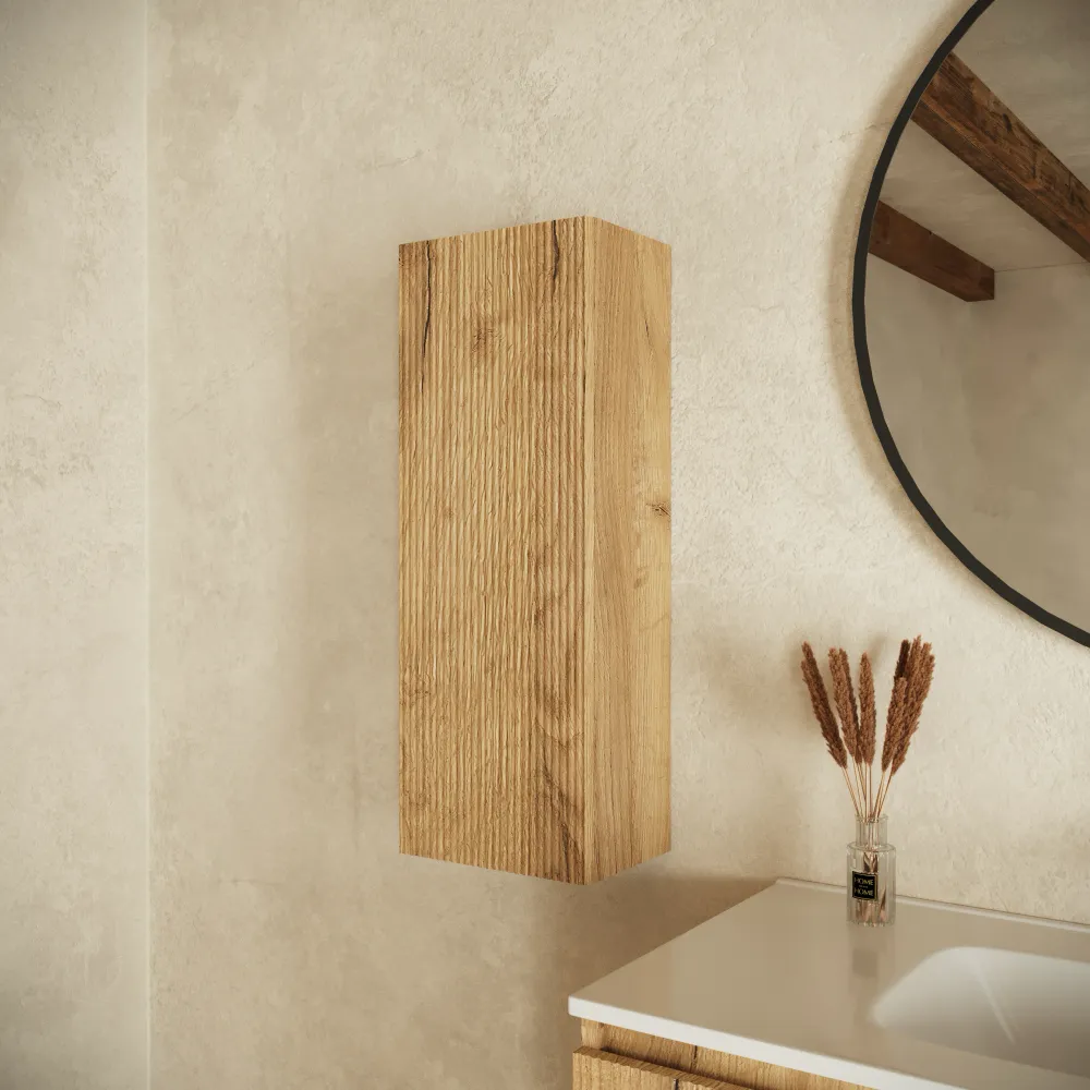 Colonna bagno sospesa cannettata 75cm rovere chiaro reversibile | Pelion