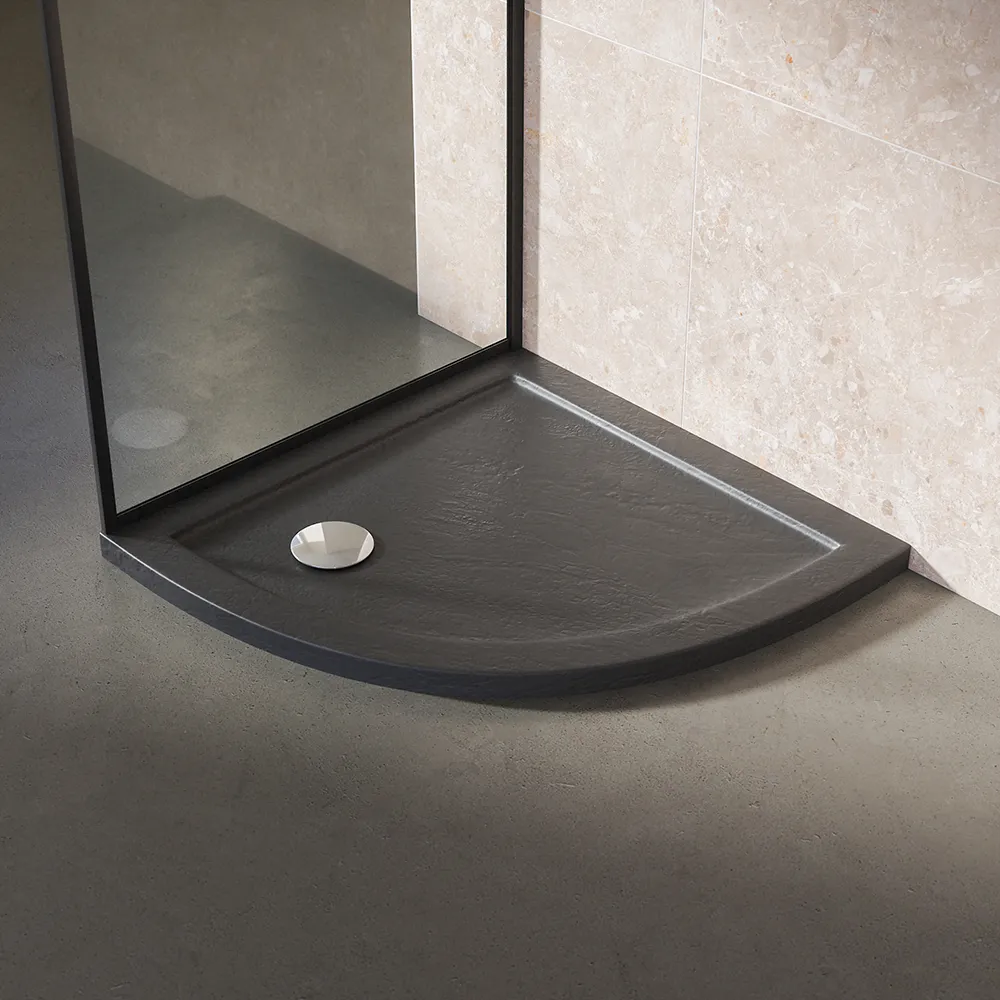 Piatto doccia 80x80 semicircolare bordato effetto pietra nero in acrilico altezza slim | Petra Piatto doccia 80x80 semicircolare bordato effetto pietra nero in acrilico altezza slim | Petra