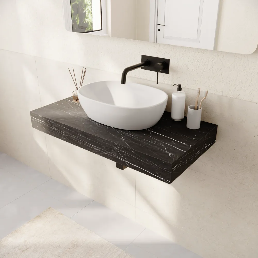 Mensola da bagno in hpl 100cm effetto marmo scuro | Baikal Mensola da bagno in hpl 100cm effetto marmo scuro | Baikal