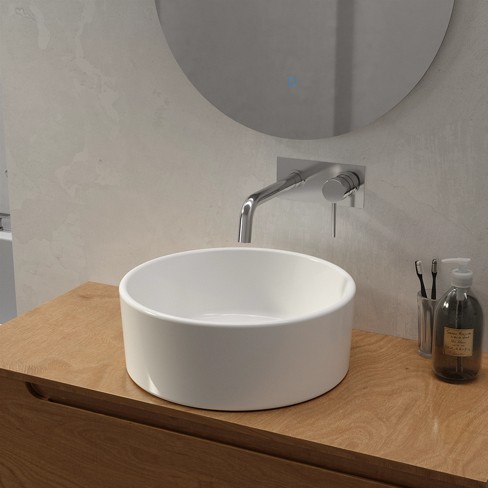 Lavabo da appoggio tondo in ceramica 41,5x41,5x15,5cm bianco lucido Lavabo da appoggio tondo in ceramica 41,5x41,5x15,5cm bianco lucido