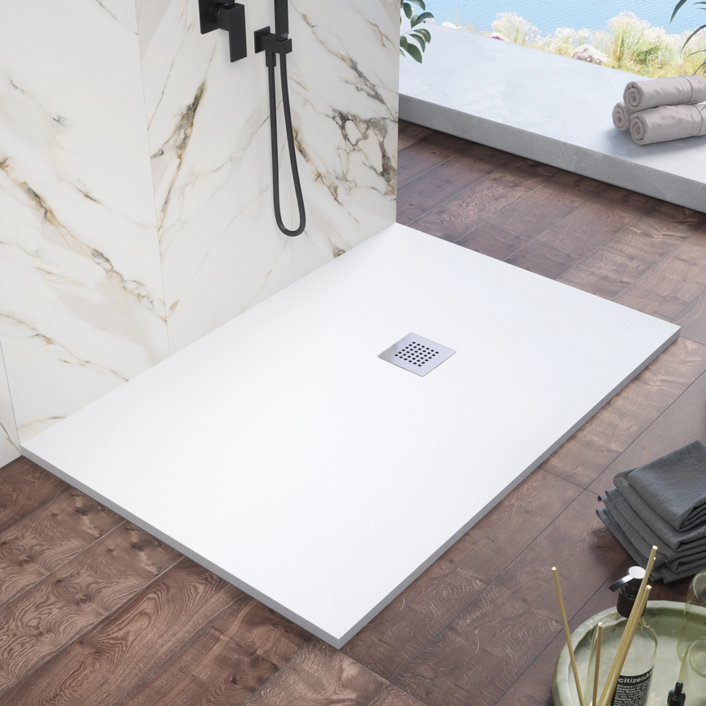 Piatto doccia 80x120cm in marmoresina bianco effetto pietra | Kos Piatto doccia 80x120cm in marmoresina bianco effetto pietra | Kos