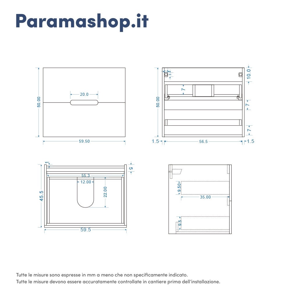 Scheda tecnica mobile bagno sospeso mod. Alberta 60cm - Parama Scheda tecnica mobile bagno sospeso mod. Alberta 60cm - Parama