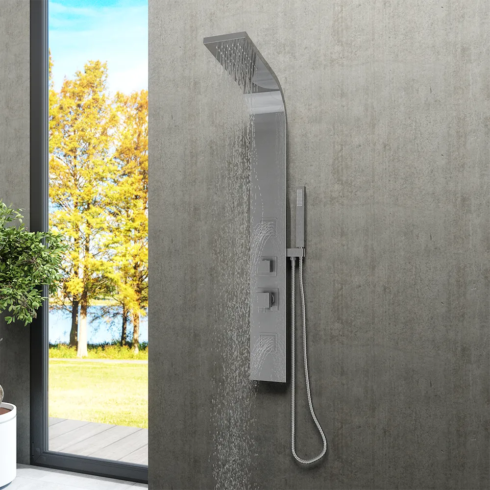 Pannello doccia 113x14cm in acciaio cromato a 3 funzioni con doccino e flessibile | Jog Pannello doccia 113x14cm in acciaio cromato a 3 funzioni con doccino e flessibile | Jog