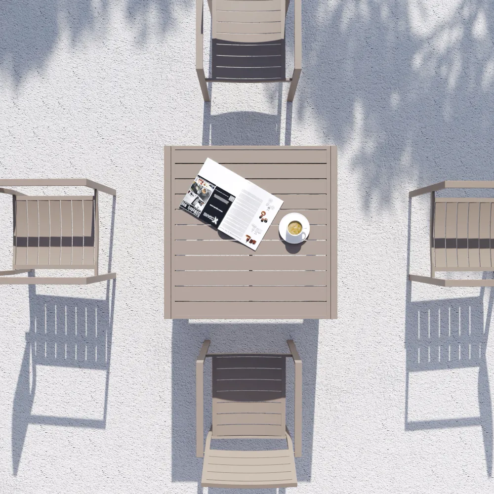 Tavolo da esterno rettangolare in alluminio tortora allungabile 90/180x90x74cm con top a doghe | Marel