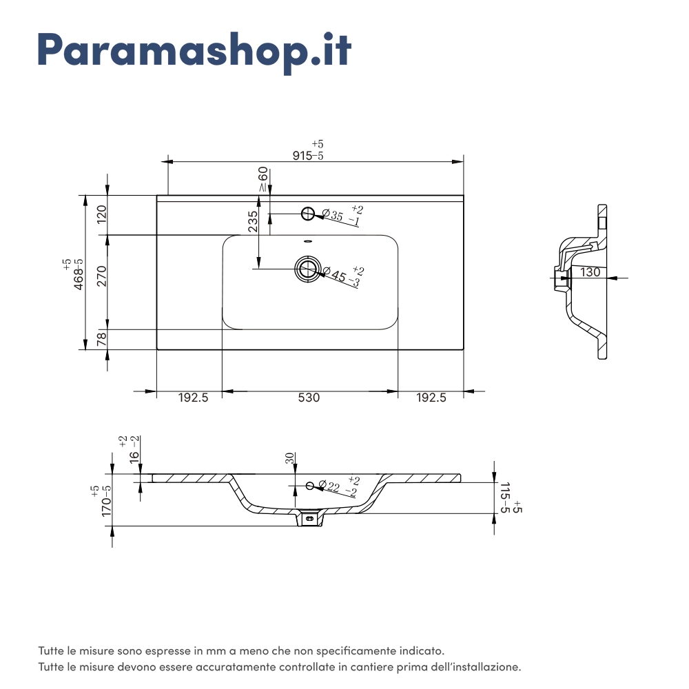 Lavabo da incasso 90 cm in ceramica bianca | Civit Lavabo da incasso 90 cm in ceramica bianca | Civit