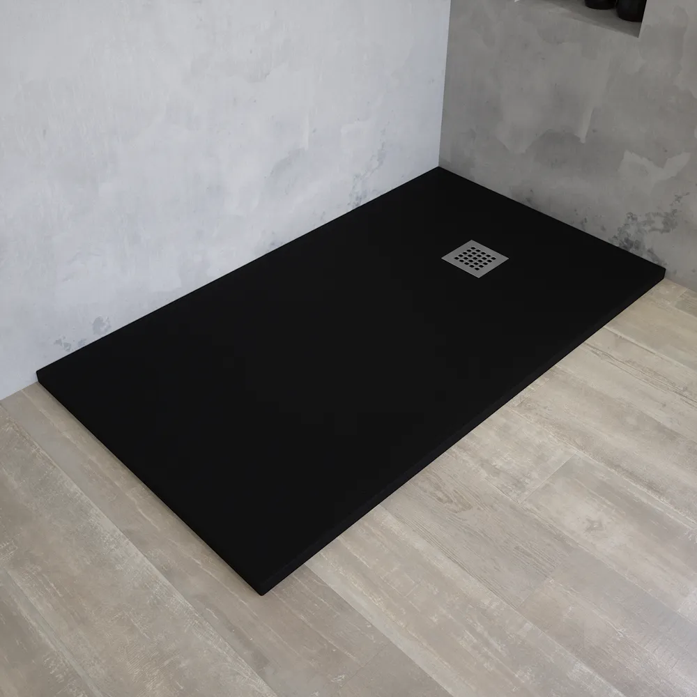Piatto doccia rettangolare 90x120 cm in marmoresina nero effetto pietra h3 cm | Milos Piatto doccia rettangolare 90x120 cm in marmoresina nero effetto pietra h3 cm | Milos