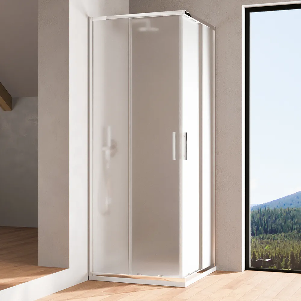 Box doccia angolare 70x70cm con profili cromati slim vetro 6mm opaco h190 | Portofino Box doccia angolare 70x70cm con profili cromati slim vetro 6mm opaco h190 | Portofino