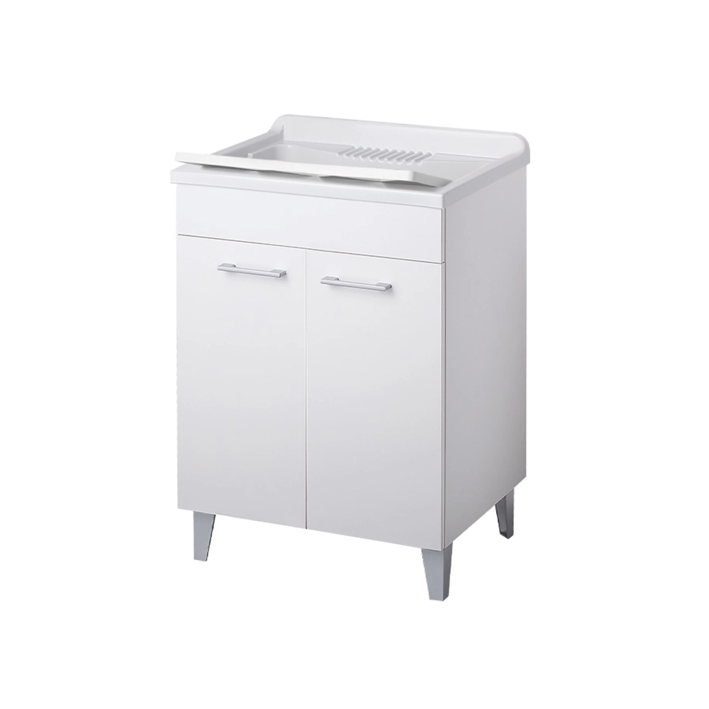 Mobile lavatoio per interni 60x45 cm bianco -vasca e asse in PP, sifone e troppopieno | Pratika Mobile lavatoio per interni 60x45 cm bianco -vasca e asse in PP, sifone e troppopieno | Pratika