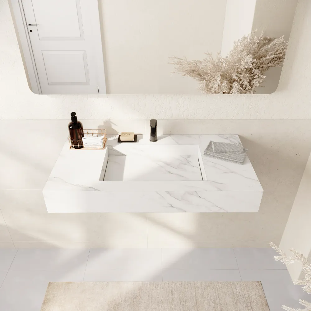 Lavabo sospeso in hpl 100cm effetto marmo calacatta | Baikal