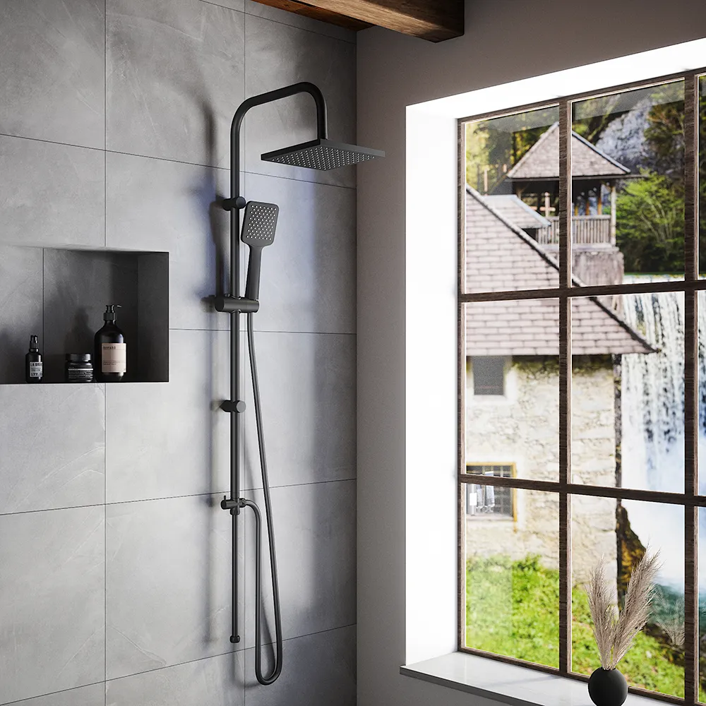 Colonna doccia in acciaio inox nero opaco soffione 20x20 cm | Tevere Colonna doccia in acciaio inox nero opaco soffione 20x20 cm | Tevere