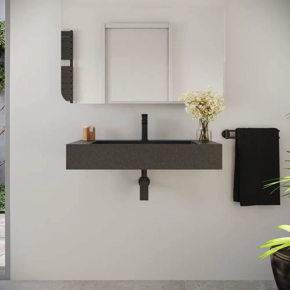 Lavabo sospeso a muro rettangolare 90x48x13 cm cm in microcemento nero | Tasman Lavabo sospeso a muro rettangolare 90x48x13 cm cm in microcemento nero | Tasman