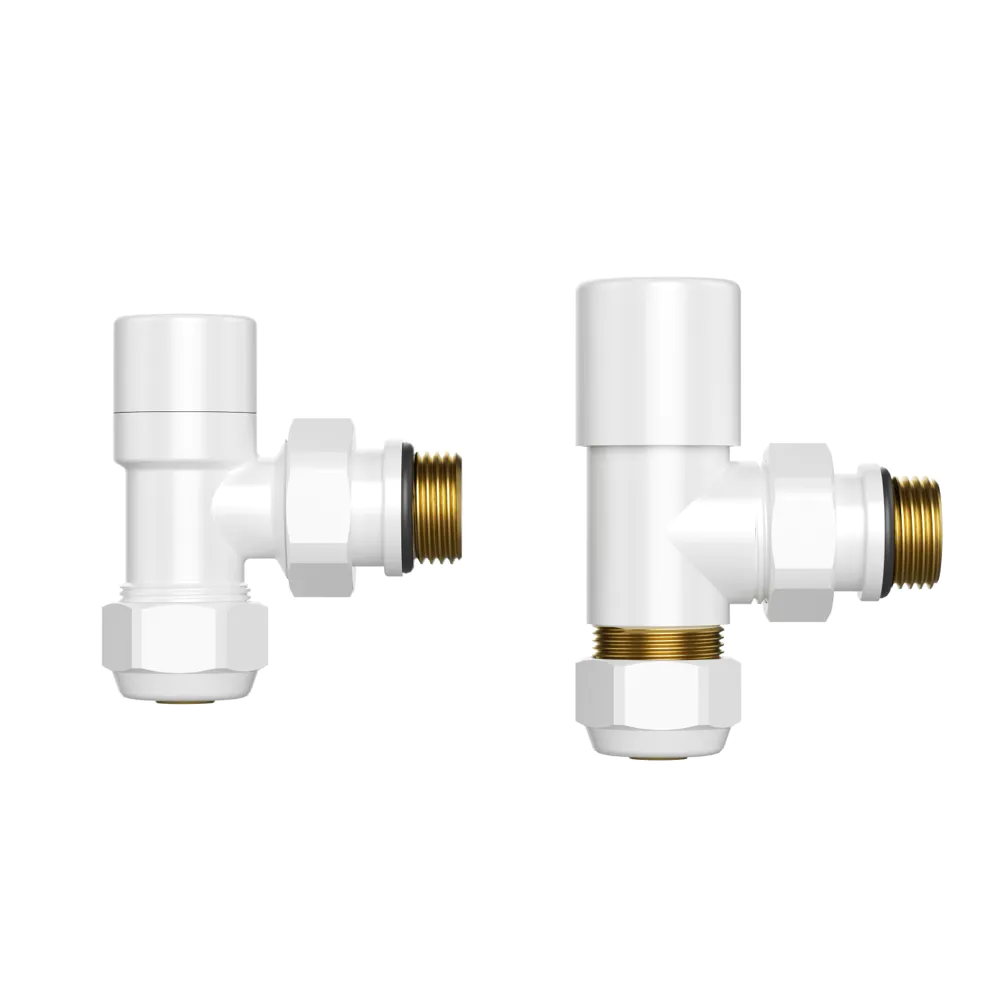 Coppia valvole ad angolo in ottone 16mm 1/2" bianco lucido Coppia valvole ad angolo in ottone 16mm 1/2" bianco lucido