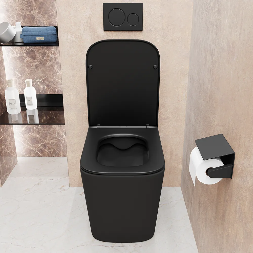 Vaso filomuro rimless in ceramica nero opaco con sedile soft-close | Londra Vaso filomuro rimless in ceramica nero opaco con sedile soft-close | Londra