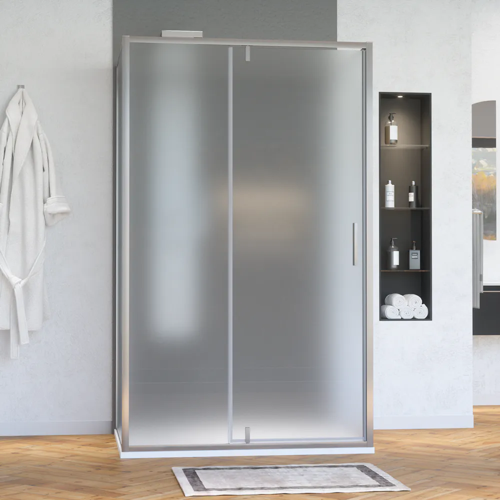 Box doccia cromato 3 lati 70x120x70cm porta battente con cernire e due pareti fisse vetro 6mm anticalcare opaco h190 | Lerici