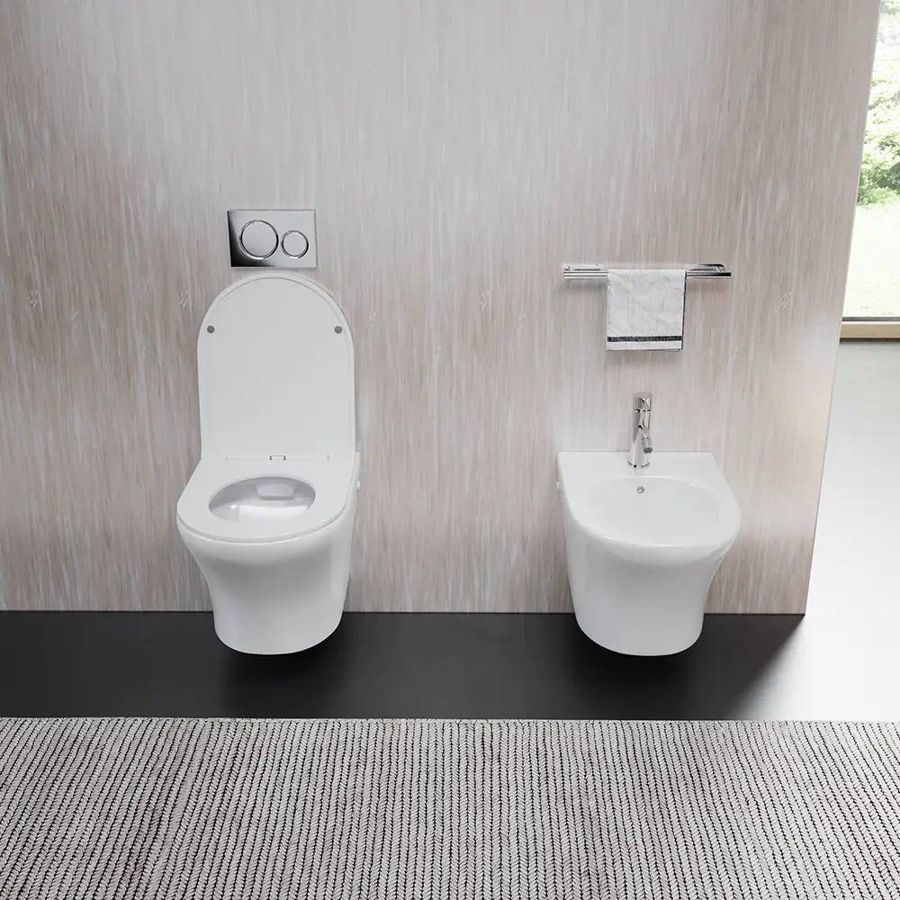Sanitari sospesi rimless in ceramica bianco lucido: vaso bidet e copriwc soft-close | Nassau Sanitari sospesi rimless in ceramica bianco lucido: vaso bidet e copriwc soft-close | Nassau