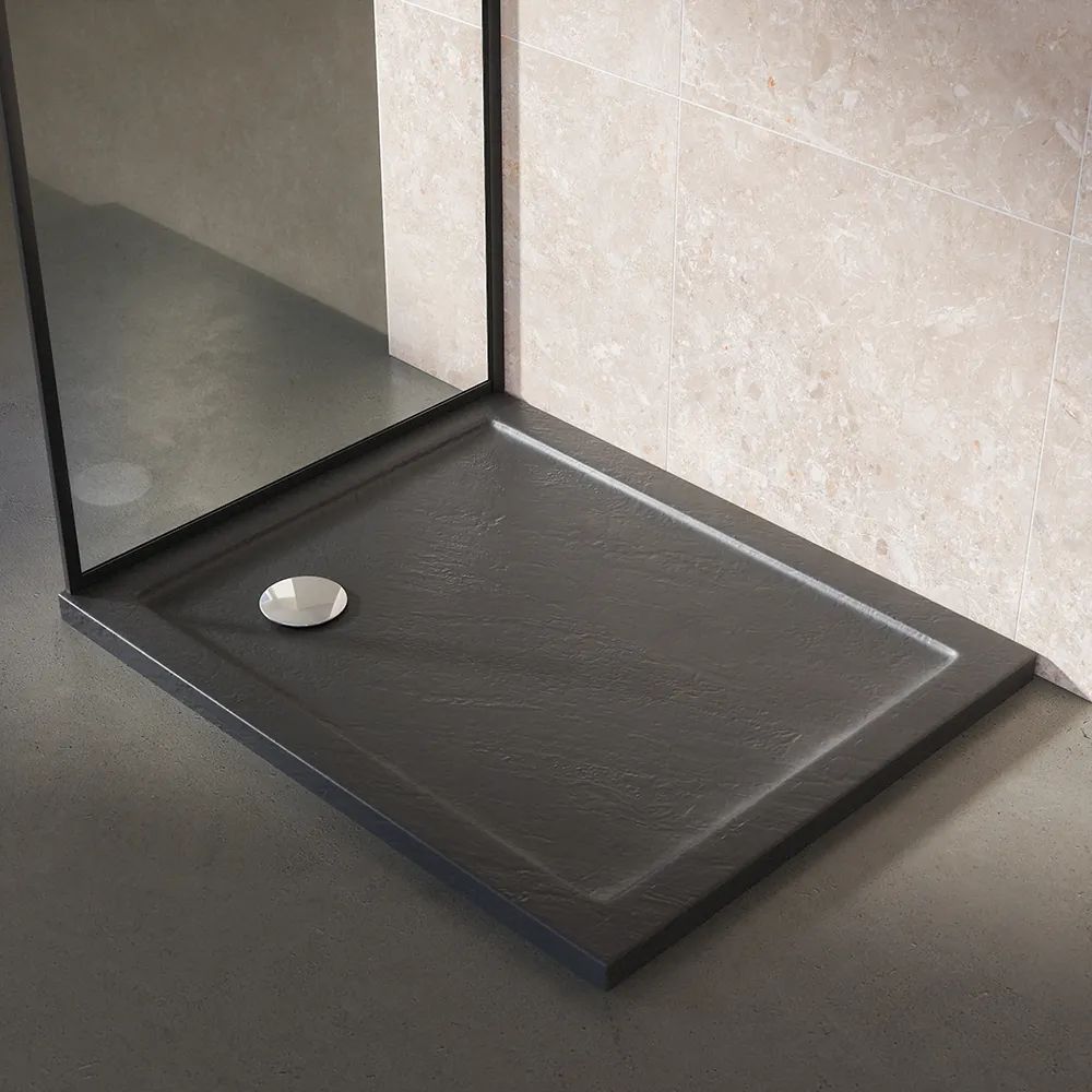 Piatto doccia 80x90 effetto pietra nero in acrilico altezza slim | Petra