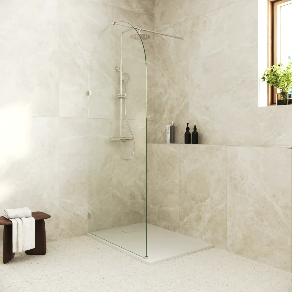 Doccia walk-in arco 120cm con cerniere cromate vetro trasparente 8mm easy clean h200| Nusa