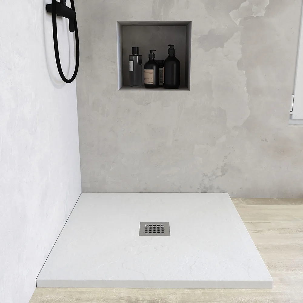 Piatto doccia quadrato 80x80 cm in marmoresina bianco effetto pietra h3 cm | Milos