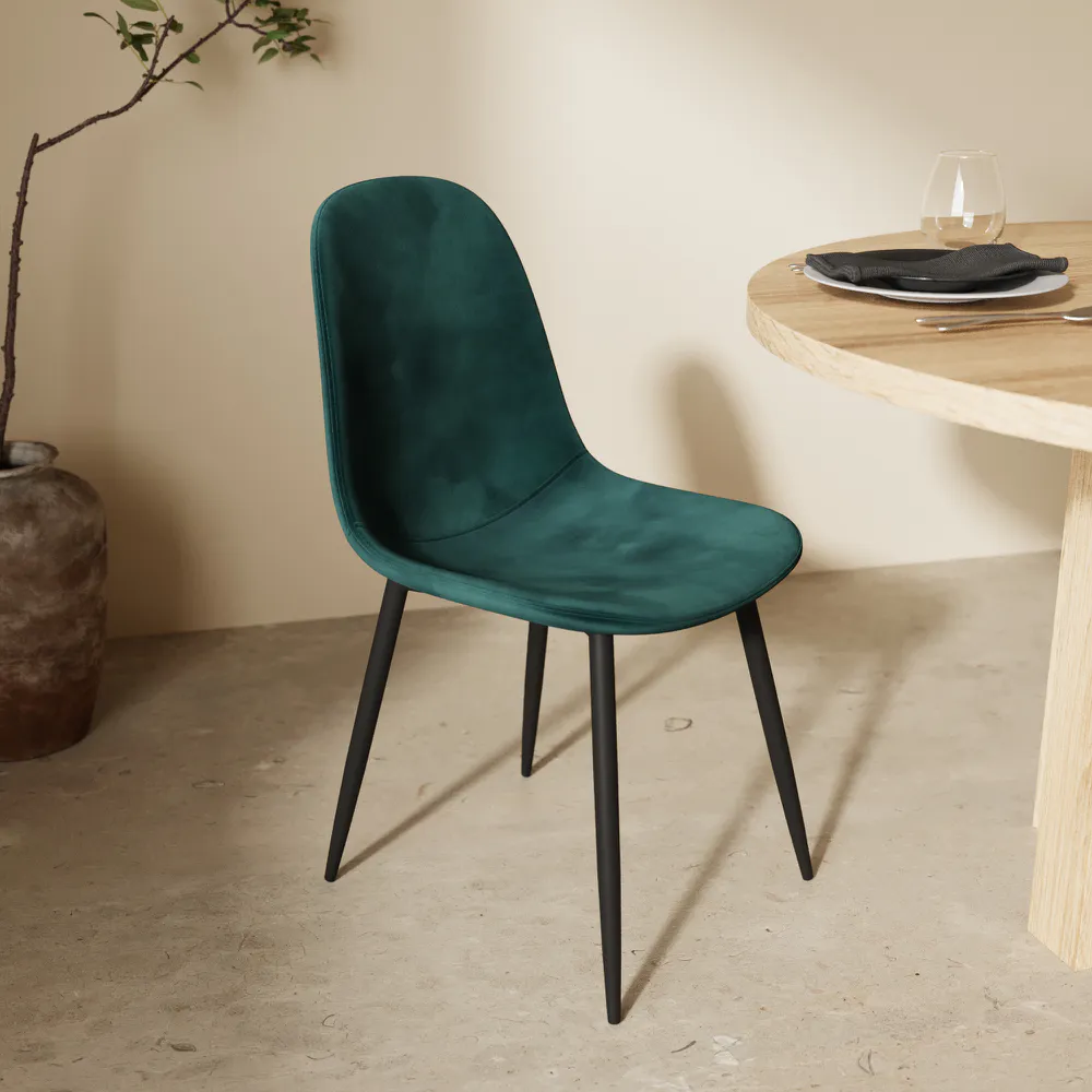 Set 4 sedie seduta in velluto verde scuro e gambe in acciaio nero | Nora