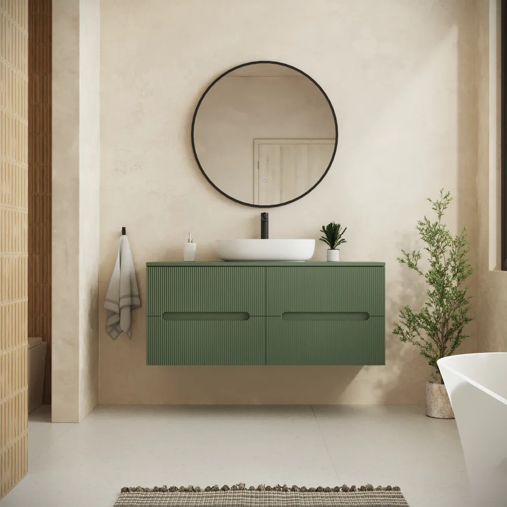 Mobile bagno sospeso 120cm quattro cassetti verde foresta cannettato con top | Tigua Mobile bagno sospeso 120cm quattro cassetti verde foresta cannettato con top | Tigua