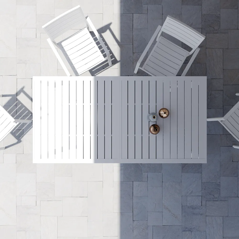 Tavolo da esterno rettangolare in alluminio bianco allungabile 200/300x100x75cm con top a doghe | Marel Tavolo da esterno rettangolare in alluminio bianco allungabile 200/300x100x75cm con top a doghe | Marel
