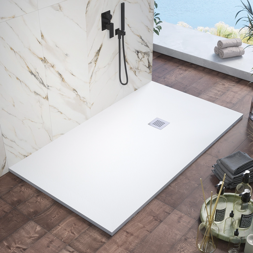 Piatto doccia 80x140cm in marmoresina bianco effetto pietra | Kos Piatto doccia 80x140cm in marmoresina bianco effetto pietra | Kos