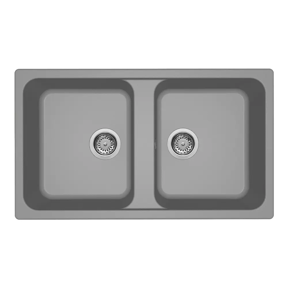 Elleci lavello da cucina 2 vasche 86x50cm in granitek cemento installazione sopratop | Life 450 Elleci lavello da cucina 2 vasche 86x50cm in granitek cemento installazione sopratop | Life 450