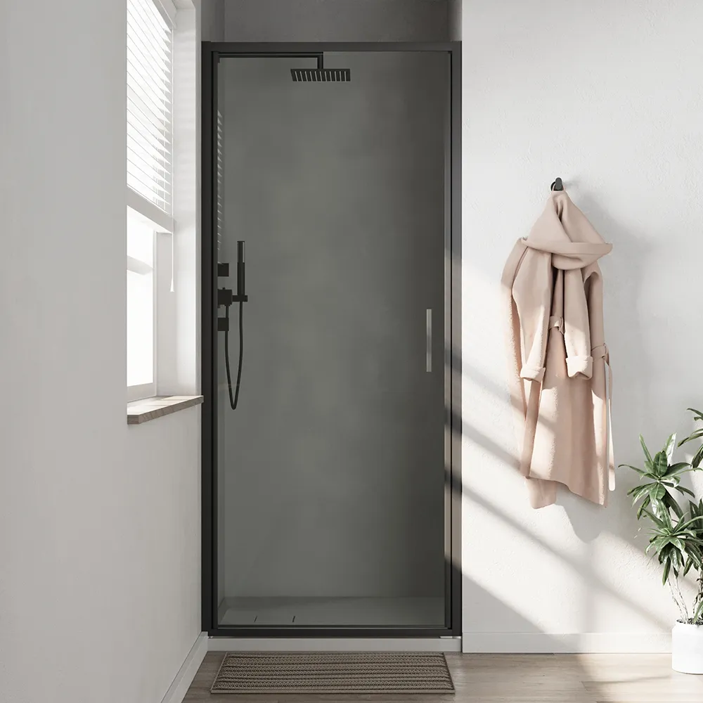 Porta doccia 70cm con apertura a battente profili slim nero opaco vetro 6mm trasparente h190 | Portofino Porta doccia 70cm con apertura a battente profili slim nero opaco vetro 6mm trasparente h190 | Portofino