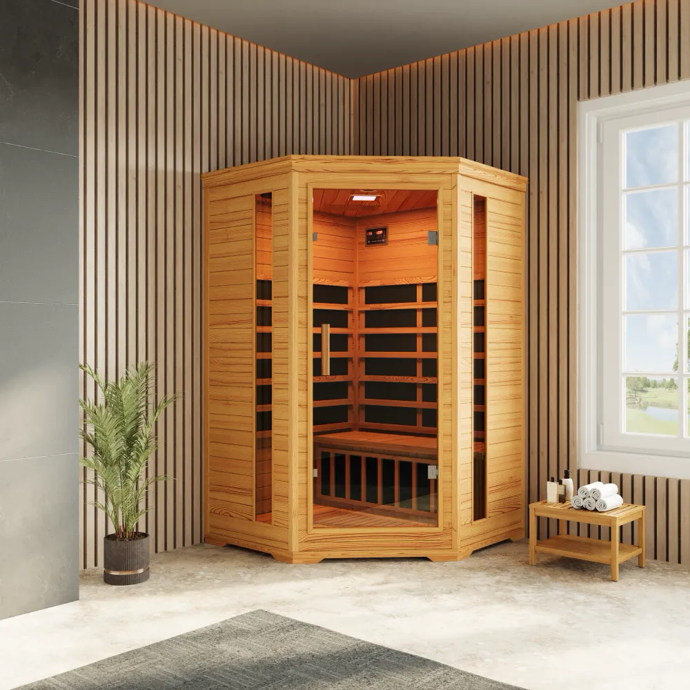 Sauna ad infrarossi 123x123 cm H 198 in legno di Hemlock con radio integrata | Turku