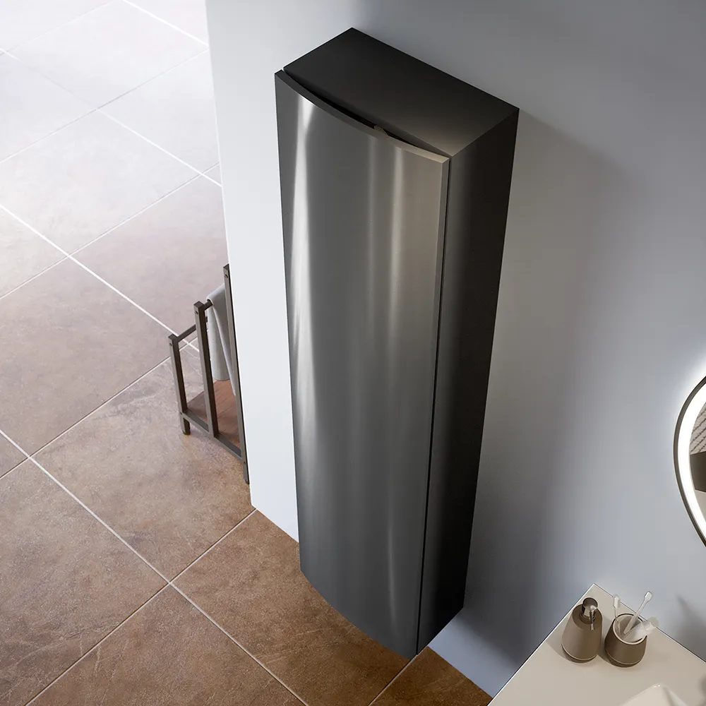 Colonna sospesa 136 cm grigio lucido con un'anta, frontale curvo | Lula Colonna sospesa 136 cm grigio lucido con un'anta, frontale curvo | Lula